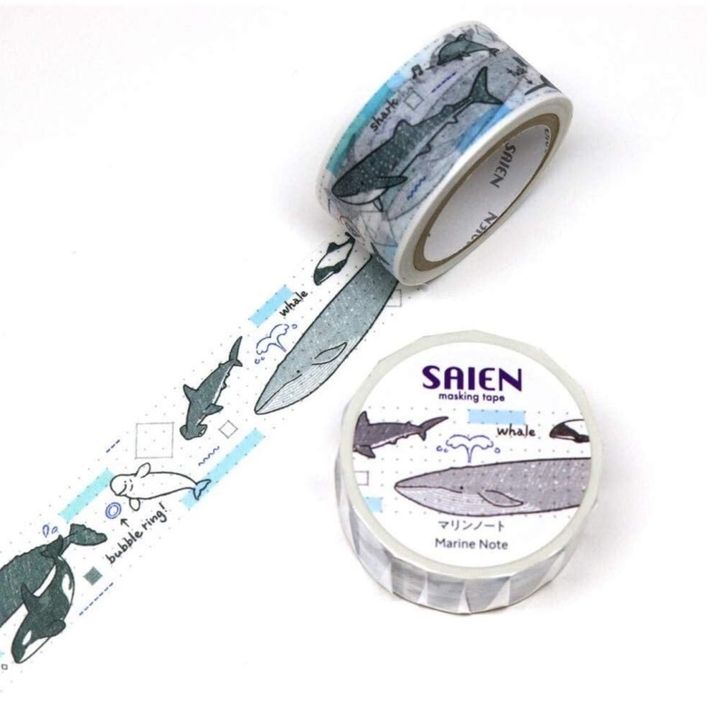 Brand New Washi Masking Tape (20 mm) Marine Whale Ocean Blue Back To School Art